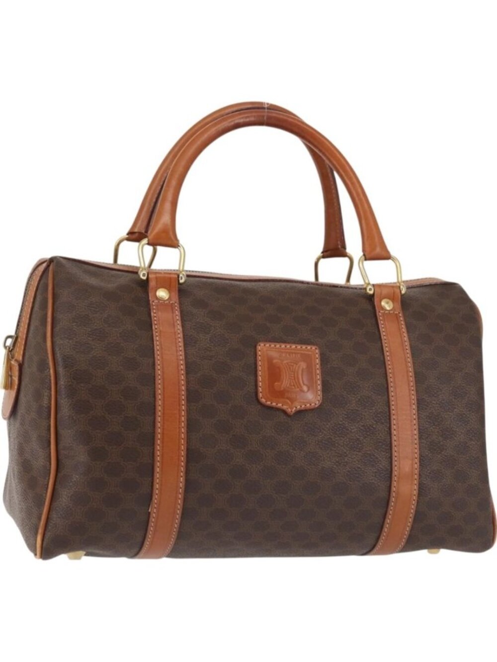 CELINE Macadam Canvas Boston Bag PVC Brown Gold